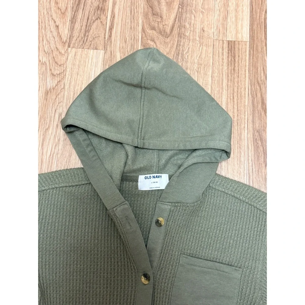 Old Navy Kids Waffle Knit Button Down Hoodie Dill Caper Green Large 10-12 NEW